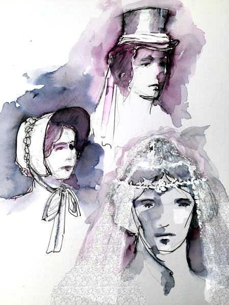 Fotografía de Madame Bovary, con Belén Fabra, y figurines del montaje